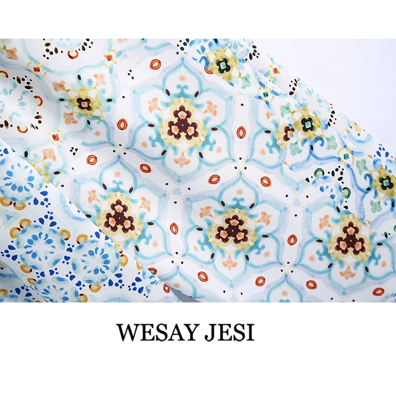 

WESAY JESI Women Za Fashion Pants Vintage Floral Print Casual Wide Leg Female Chic Elastic Waist Pockets Summer Long Trousers