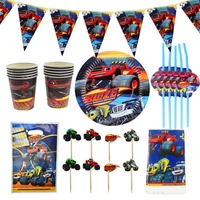 blaze and monster machines car theme party decoration tableware paper cup plate banner gift bag kids boy birthday party supplies