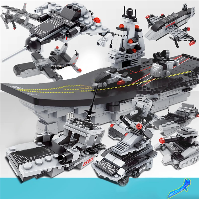 676 шт. 8 в 1 военный корабль флот самолет блоки грузовик армия солдаты строительные