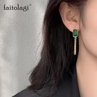 Винтажные зеленые серьги с кисточками и кристаллами для женщин 2021 геометрические прямоугольные серьги с цепочкой Элегантные классические серьги для девушек