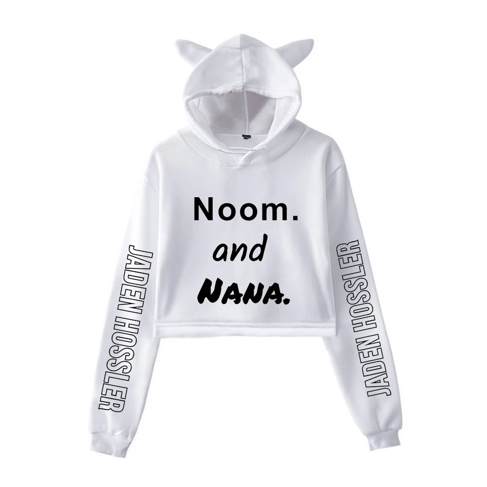 

New Jaden Hossler Clothes Girls Casual Cat Cropped 2D Hoodies Women Long Sleeve Hooded Pullover Crop Tops Female Jxdn Streetwear