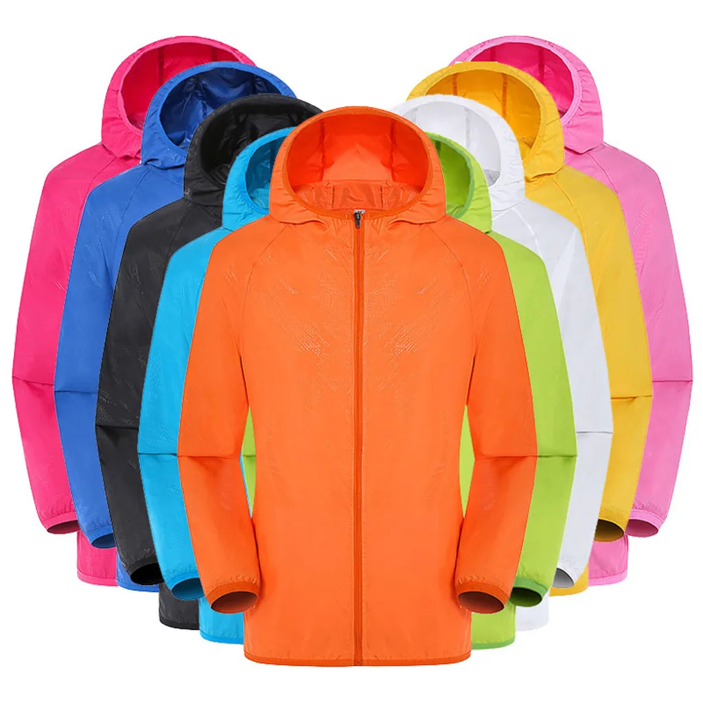 

Waterproof Windbreaker Jacket Men Women Autumn Outdoor Sport Hoodies Jackets Solid Color Thin Sunscreen Top Hooded Zipper Hoodie