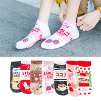 5 pairs japanese pink harajuku cute socks cotton korean kawaii milk socks women beer strawberry pattern pink socks