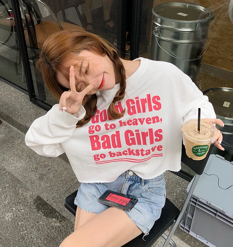 

Women's oversized hoodie Korean Autumn loose pullover blouse printed letters short hoodie women wholesale Women pulovers Kawaii