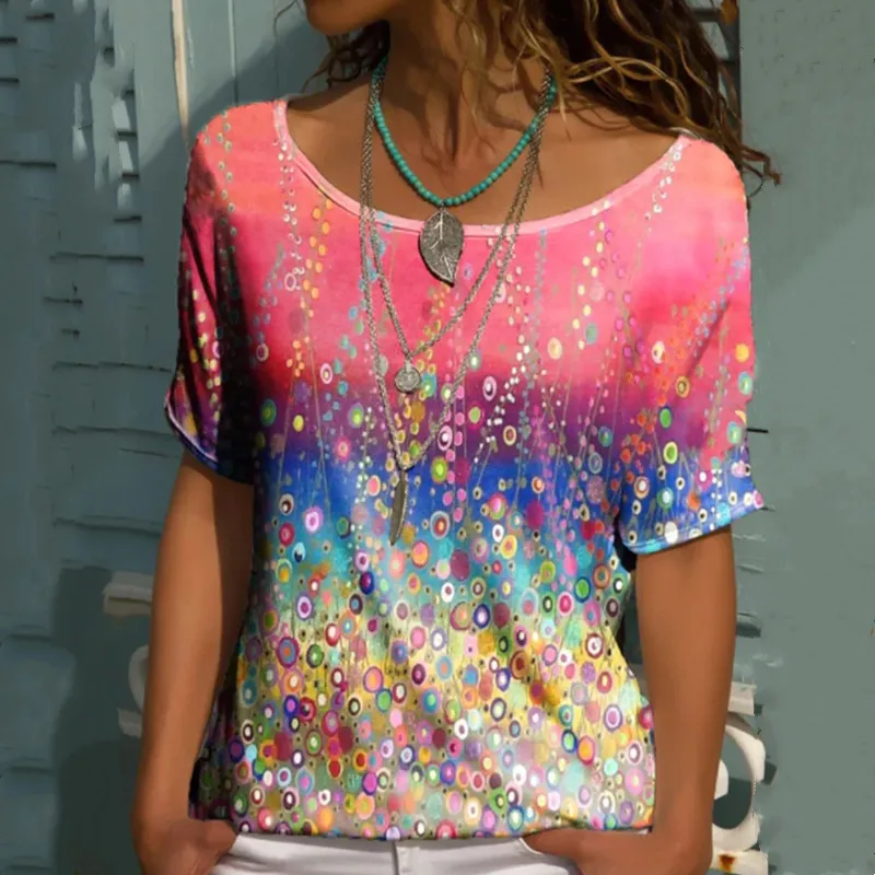

Summer Women Loose Short Sleeved T Shirt Casual Round Neck Fashion Plus Size Clothing Camisetas Mujer