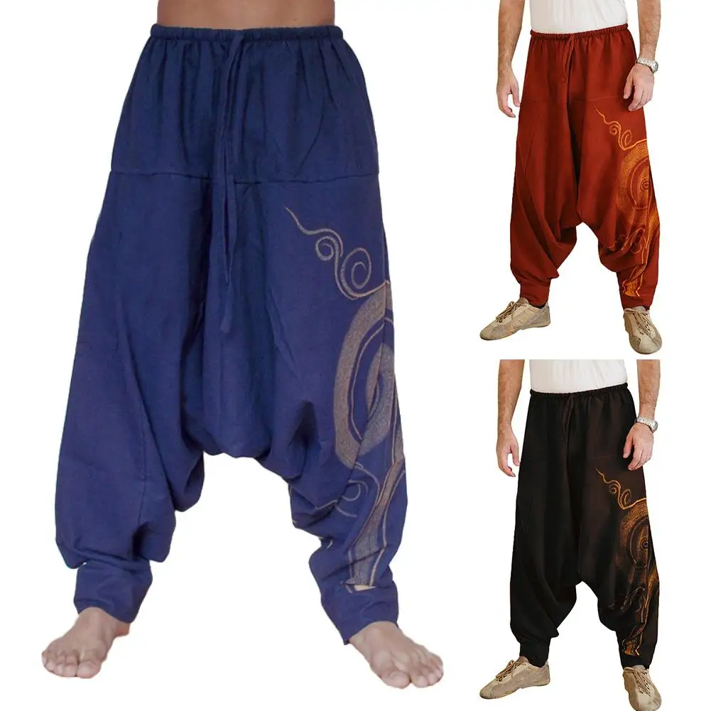 

Mens Pants Trend Casual Men Stylish Drawstring Drop Crotch Ankle Tied Baggy Trousers Long Harem Pants