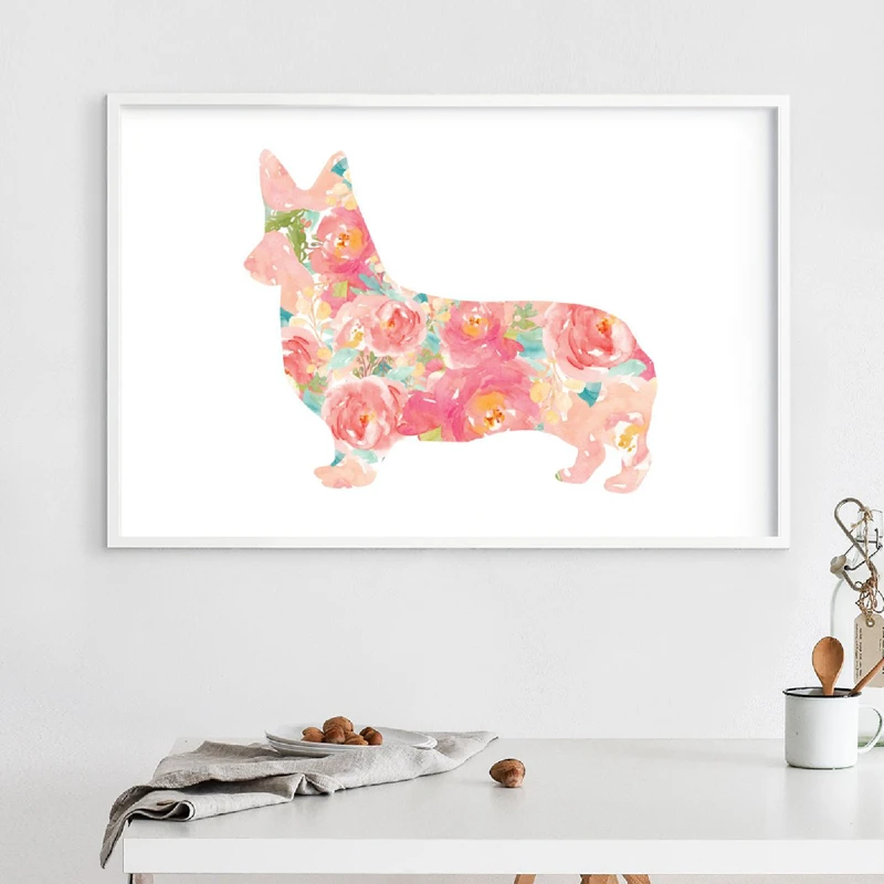 Портрет животного корги цветочный Фотофон Декор Художественная печать холст