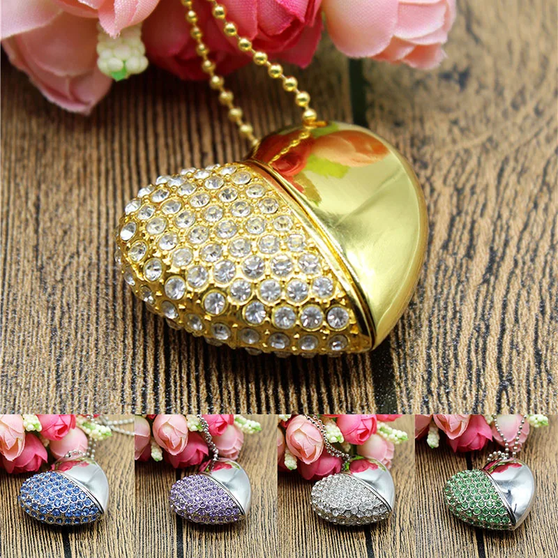 Золотой Серебристый 6 цветов Кристальное сердце 4 ГБ 8 16 USB флеш накопитель 32 ГБ|USB