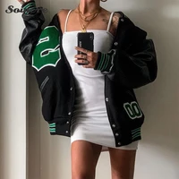 letter print varsity jackets women 2021 new fashion high street college coats hip hop casual loose stitching baseball jackets