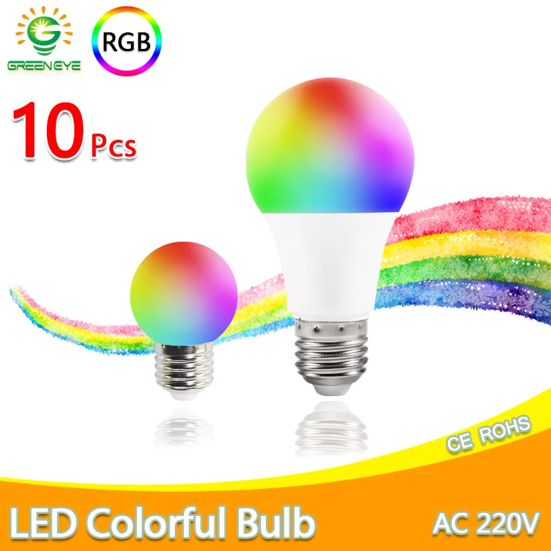 

10 шт. Светодиодная лампа E27 3 Вт 7 Вт RGB Светодиодная лампа A60 G45 светодиодный светильник красочный SMD 2835 220 в 240 В вспысветильник Глобус лампа вн...