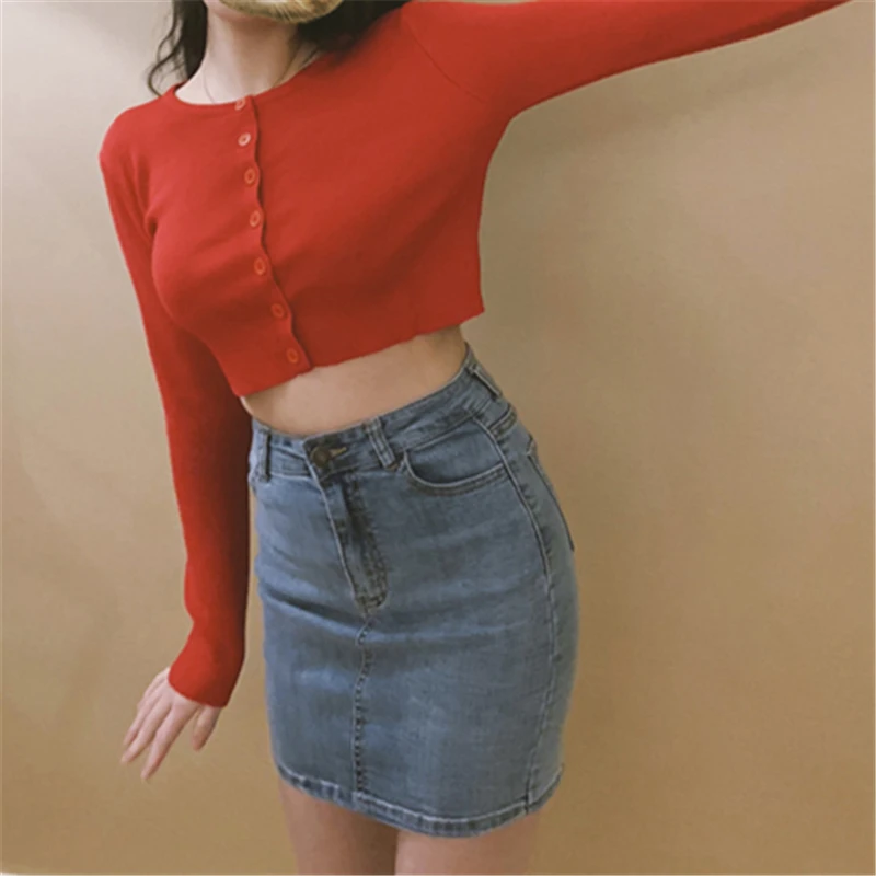 Женский вязаный Укороченный кардиган Kawaii винтажный в Корейском стиле с длинным