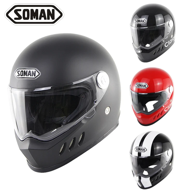 SOMAN мотоциклетный шлем с полным лицом винтажный открытым Chopper Casco Moto Bobber Кафе Racer в