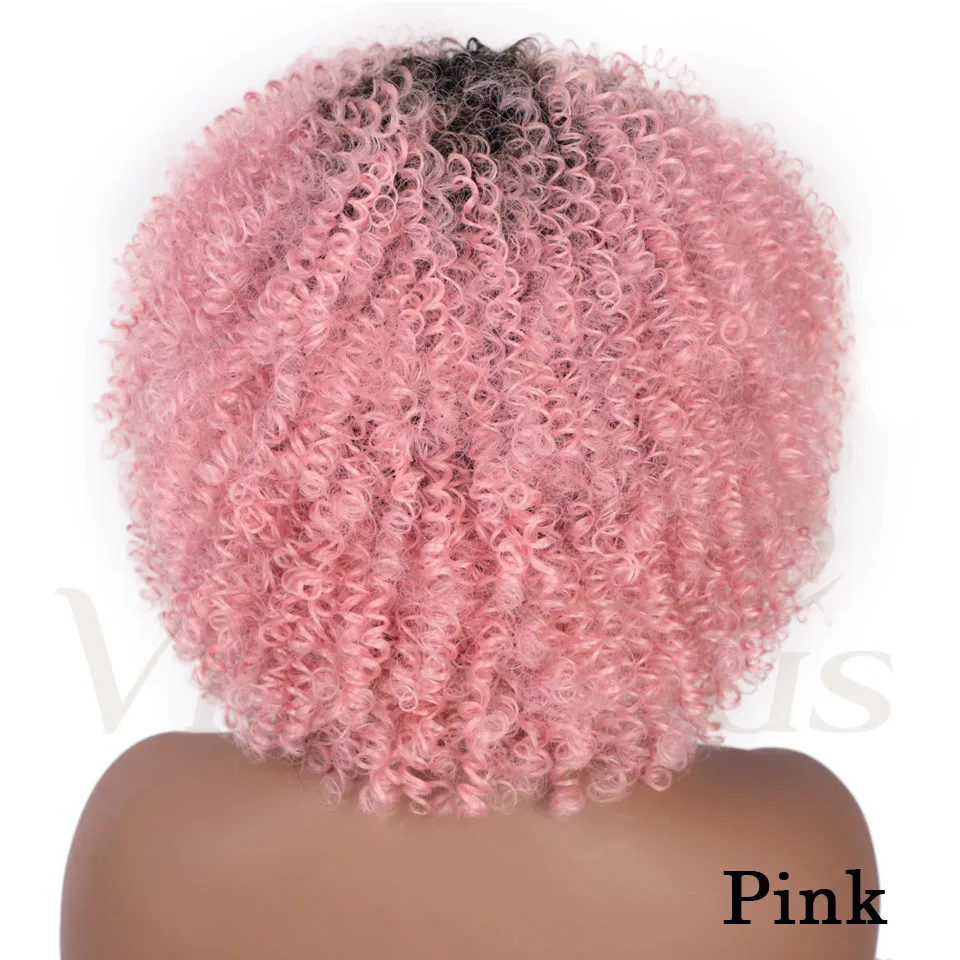 Vigorous Synthetic Wigs Short Afro Kinky Curly Ombre Pink Hair for Black Women 10Inches Wigs Natural Purple Heat Resistant Hair - Цвет: Ombre Pink