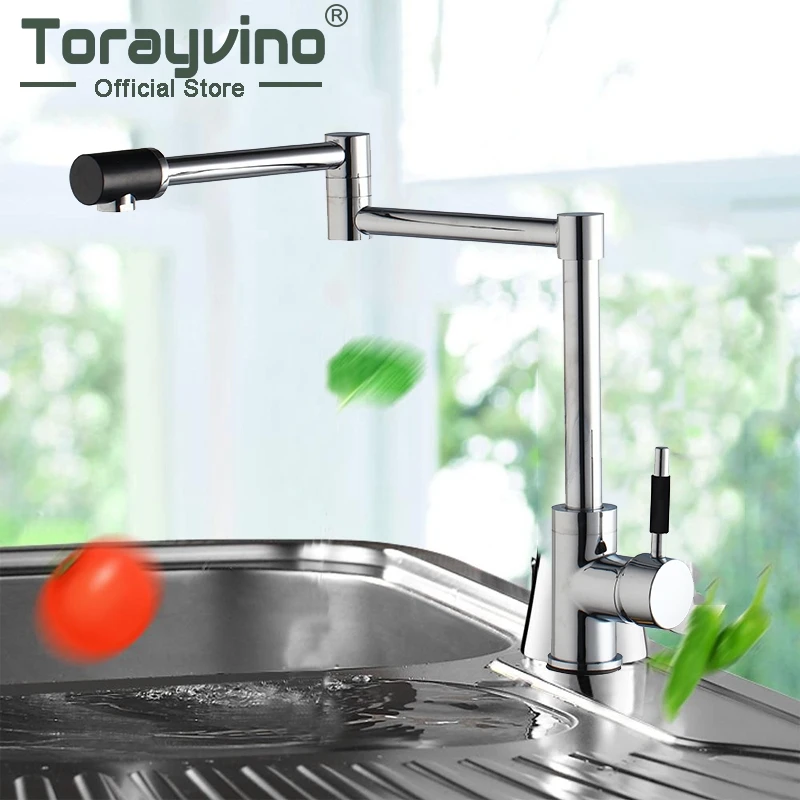 

Torayvino Chrome Polished Kitchen Faucet Folding 360 Rotation Sink Tap Wash Basin Faucet Single Handle Sink Mixer Water Tap