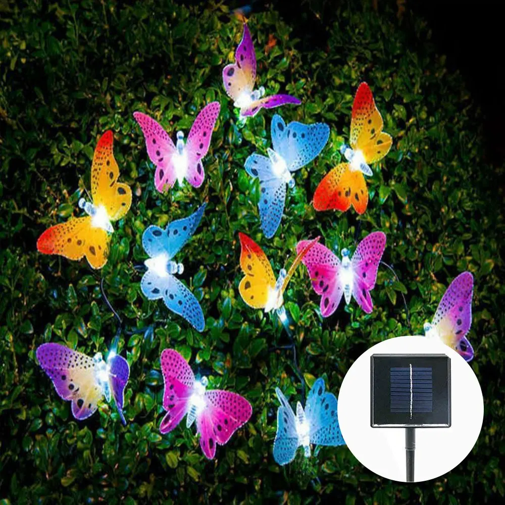 Solar Power LED String Lights 12/20 LED Multicolor Fiber Optic Butterfly Decorative Lights for Home Patio Garden Christmas Tree