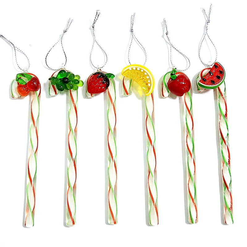 

Handmade Murano Glass Red Cute Candy Cane Ornament Christmas Tree Hanging Decoration Charms Accessories Creative Crutch Pendant