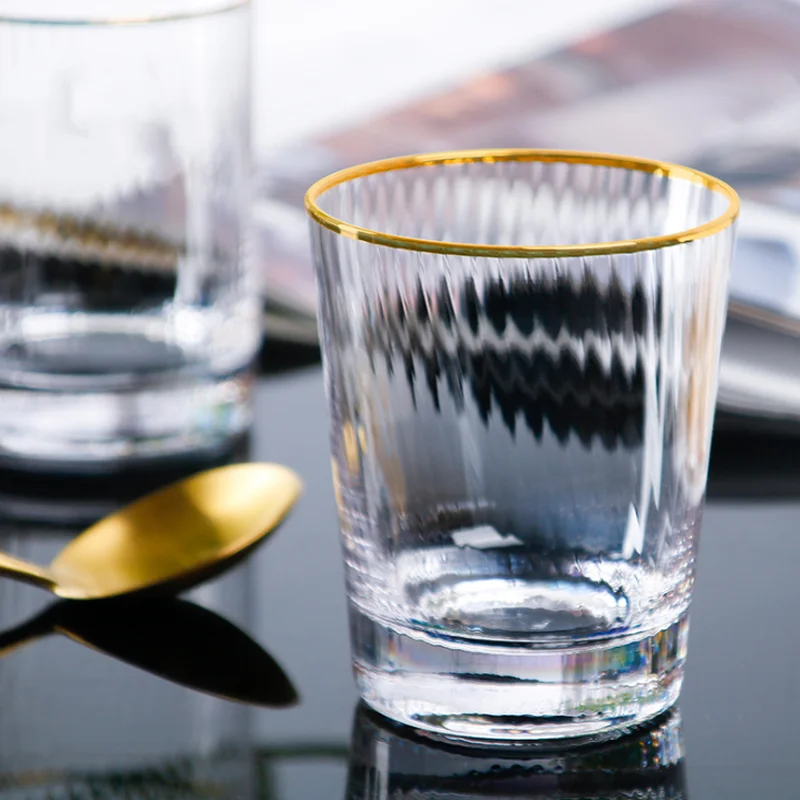 Чайная кружка с золотой оправой стеклянная чашка Хрустальный прозрачный бокал