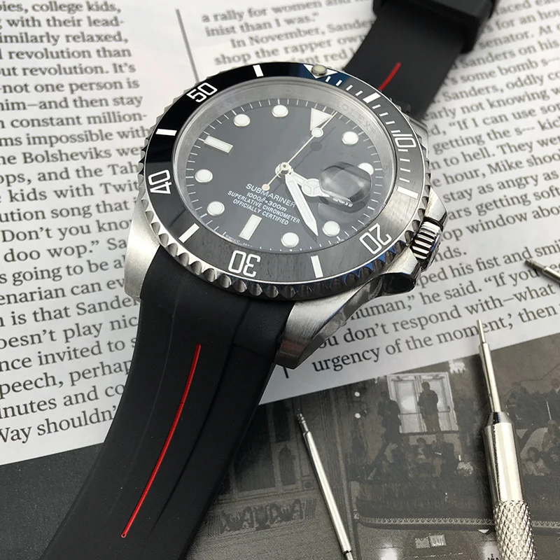 Водонепроницаемый резиновый мужской ремешок для часов 20 мм наручных браслет