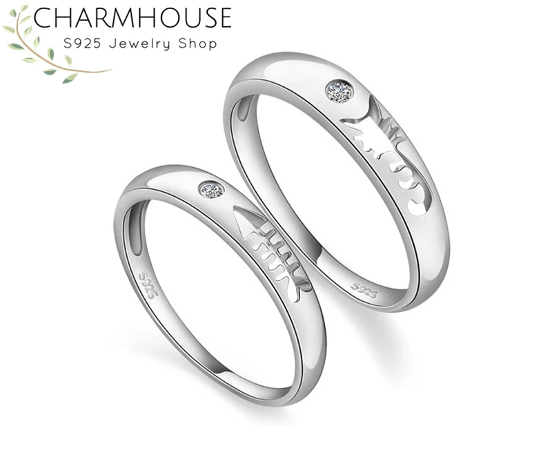 

Lover's Rings Set For Men Women S925 Sterling Silver Cat/ Fish Finger Ring Wedding Band Engagement Jewelry Accessories Gifts