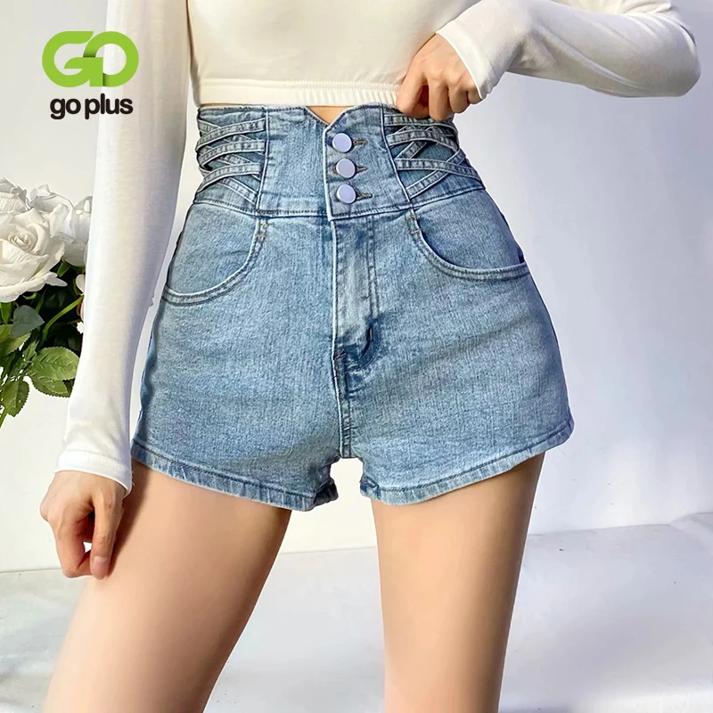 

GOPLUS Shorts Summer Denim Woman Blue Black Shorts Ladies Plus Size High Waist Short Femme Jeans Spodenki Damskie Moda Szorty