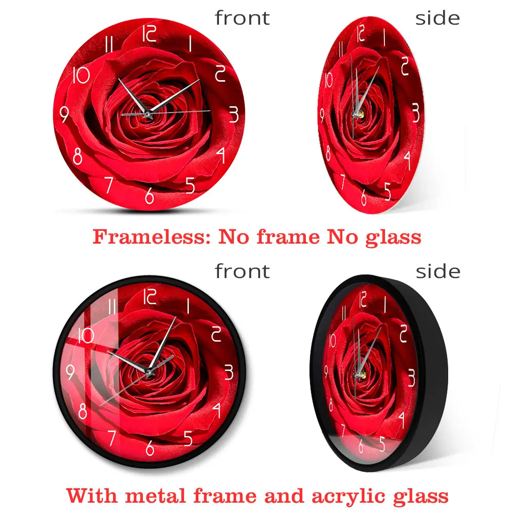 Настенные часы с красными розами и принтом под заказ Современный Цветочный декор