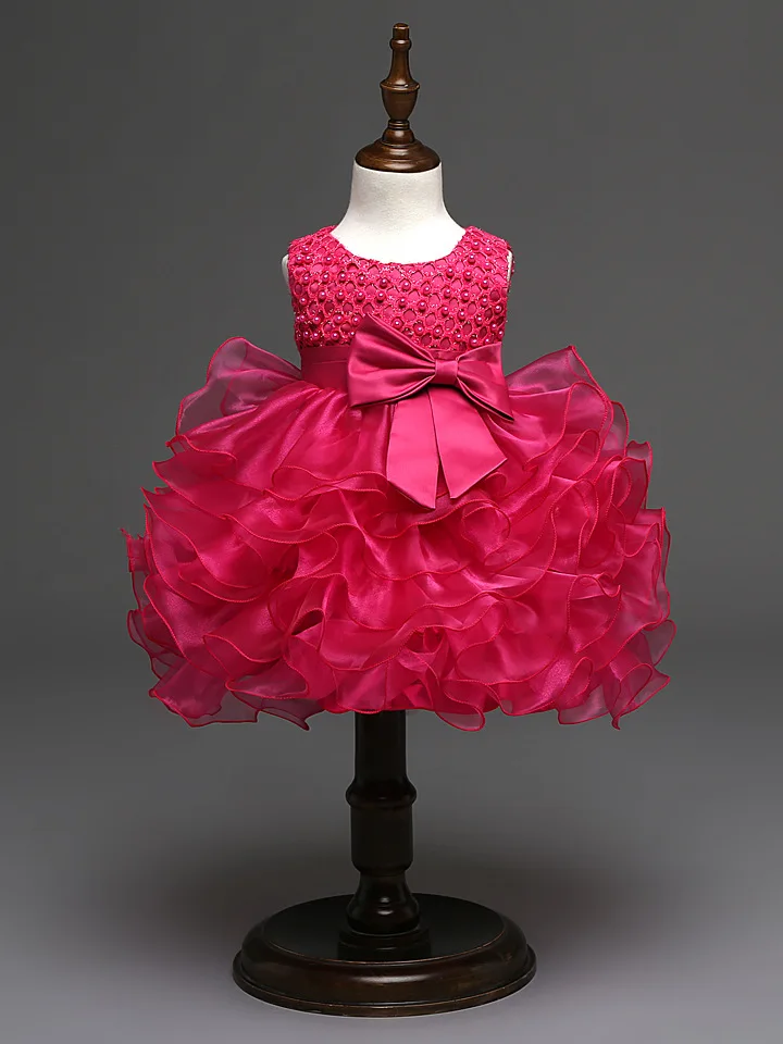 hot pink Красивая праздничная одежда детская одежда белого, красного, фиолетового, бежевого цвета платье принцессы без рукавов для новорожденных и малышей от 0 до 2 лет - Цвет: hot pink
