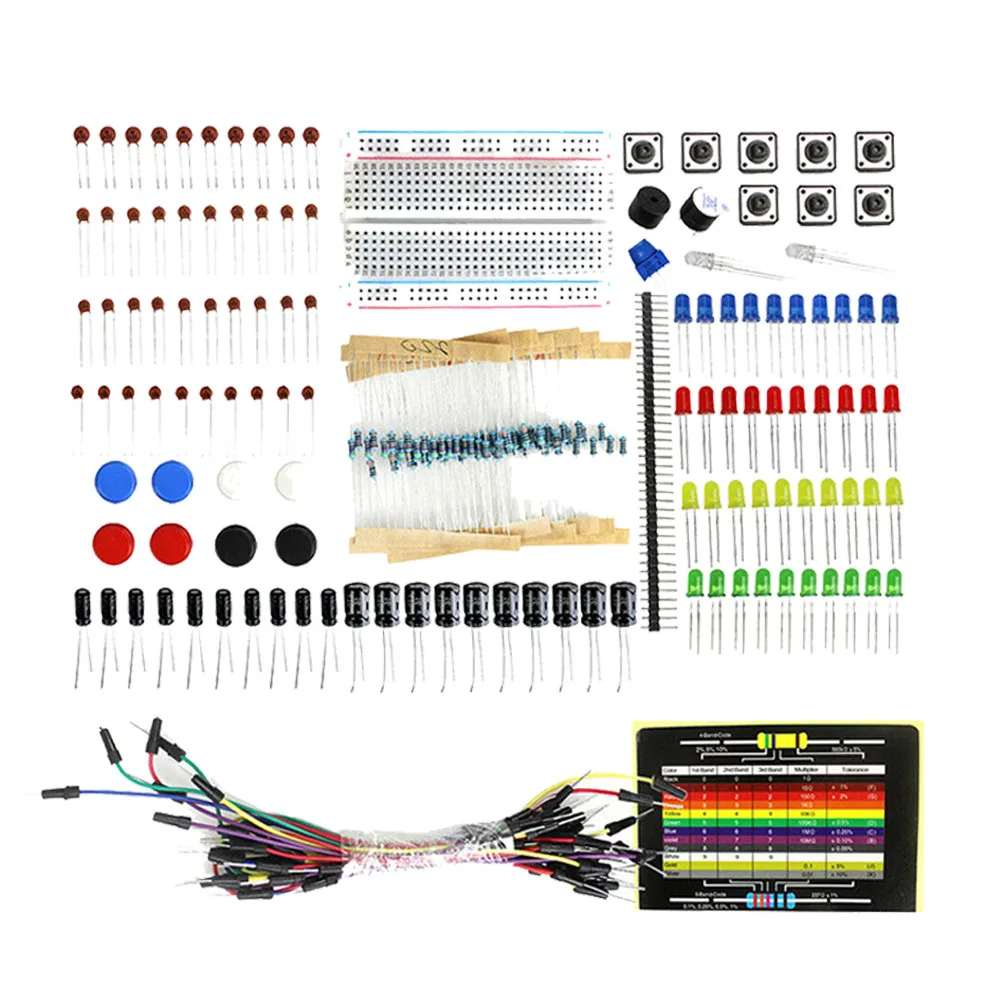 

Electronic Component Starter Kit Capacitor Breadboard LED -Buzzer Resistor Set High-quality Electronic Component Kit
