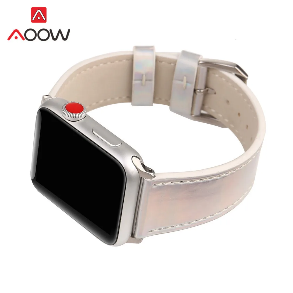 Модный Цветной кожаный ремешок для Apple Watch iwatch 4, 40 мм, 44 мм, 38 мм, 42 мм, лазерный ремешок для мужчин и женщин