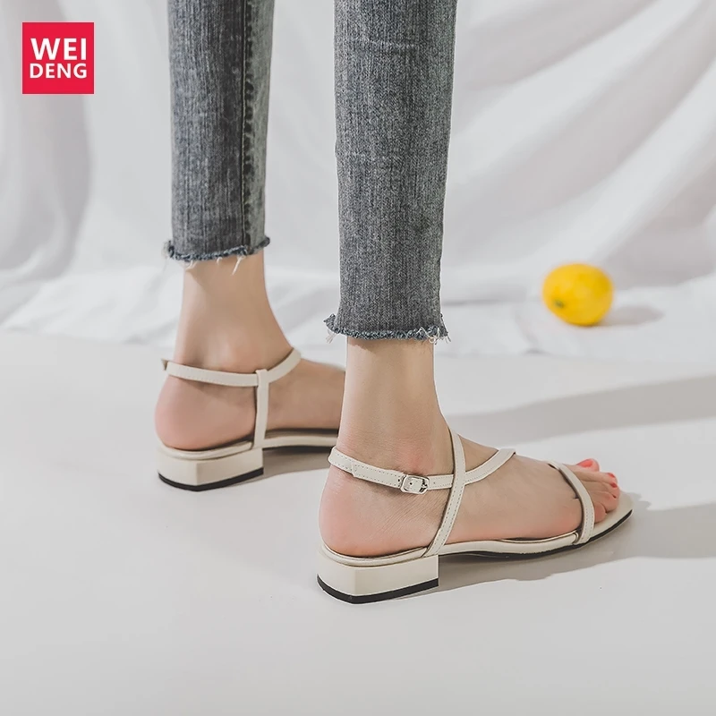 

Weideng Round Toe Lace Up Women Ankle Flat Sandals Outdoor Elegant Casual Women Shoes Quality Classics Comfortable