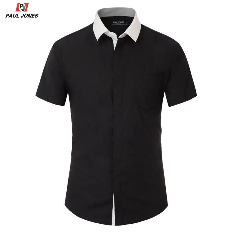 Мужская рубашка с коротким рукавом PAUL JONES контрастным воротником и пуговицами