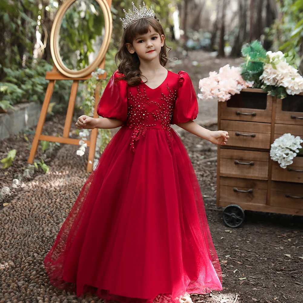 

2022 Gown Long Dress For Teen Girls Birthday Party Costume Princess Girl Wedding Dresses Kids Clothes for 3 6 9 12 Years Old
