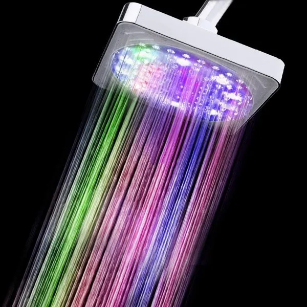 

Shower Head 6 Inch ABS Square Adjudtable Rainfall LED Changing Water Flow Spray Temperature Sensor Chrome Finish
