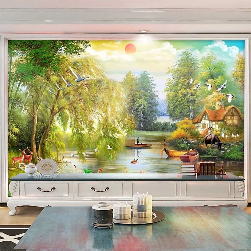 Самоклеющиеся водостойкие обои с изображением пейзажа гостиной телевизора