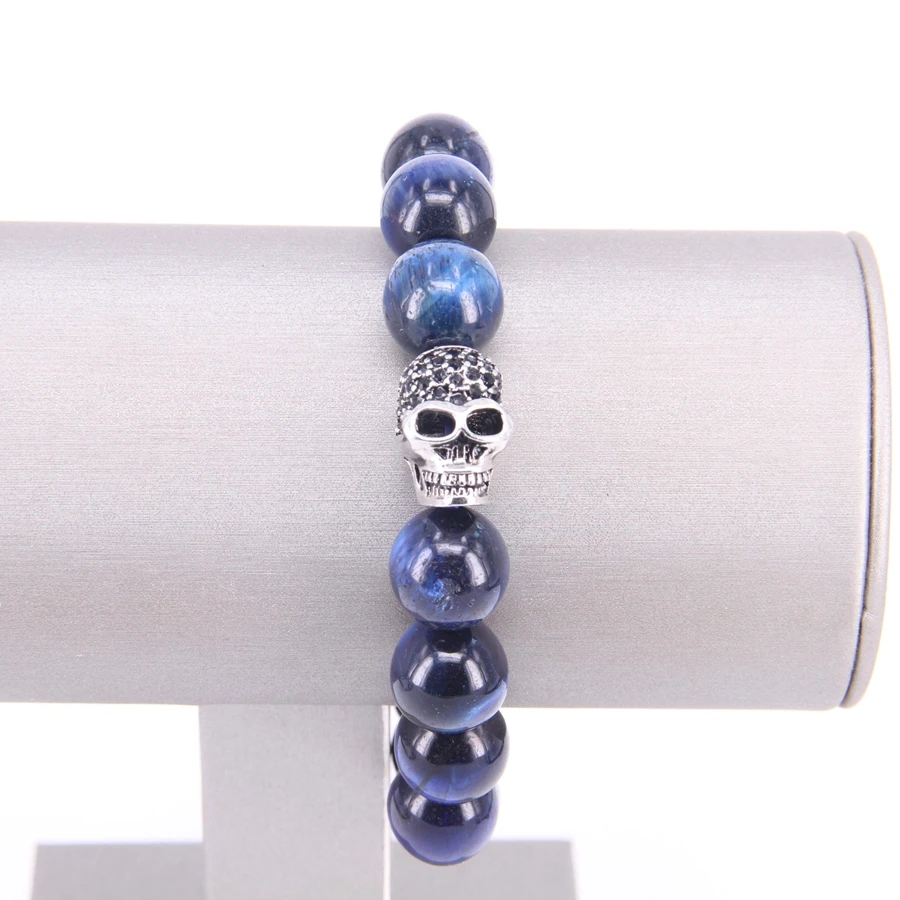 Мужской Эластичный браслет с бусинами в виде глаз Томаса и черепа из циркония