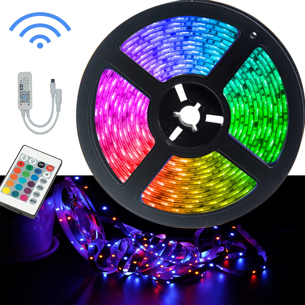 

LED Strip Lights RGB 2835 12VDC 7.5M EU Plug WIFI Control Diode Flexible Decor Decoration For Background For Christmas Luminous