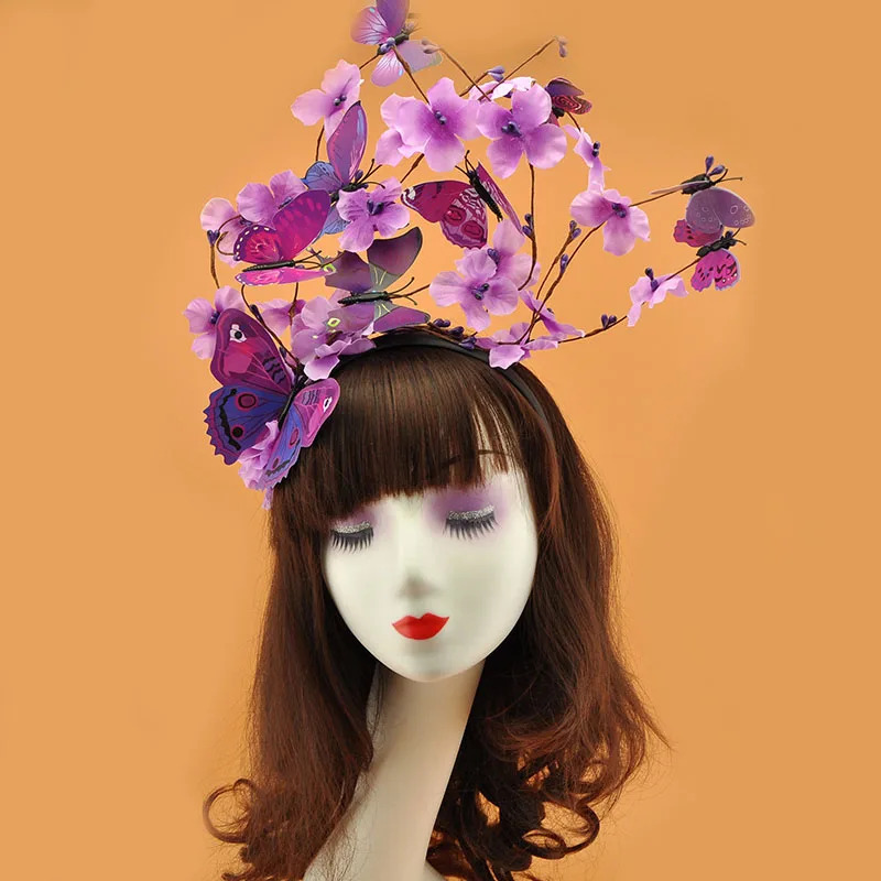 

Women Lady Creative Headband Exaggerated Branches Tiara Catwalk Romantic Butterfly Stage Performance Photography