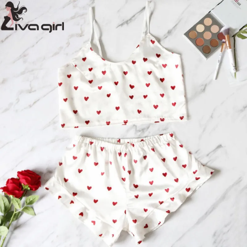 Сексуальная Женская одежда для сна атласная кружевная пижама с принтом в виде