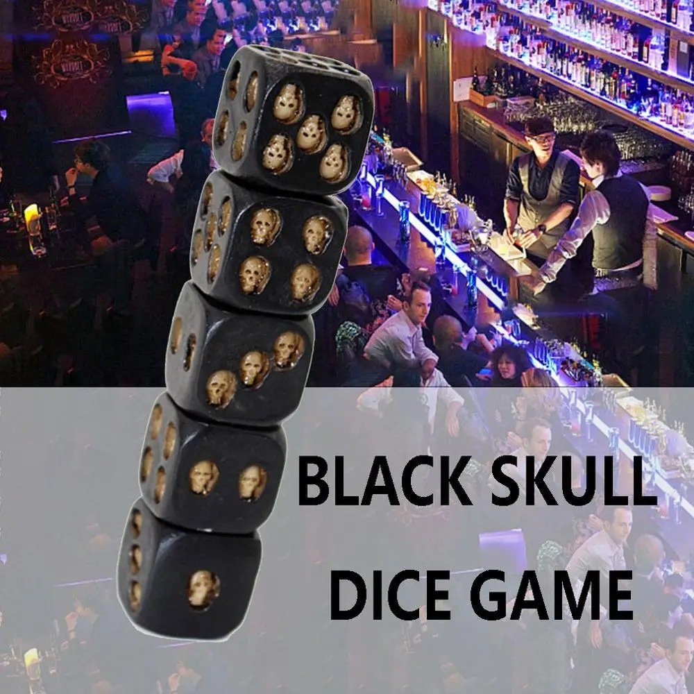 

Funny Design Skull Dice Gambling Dice Tower Universal Six Sided D6 Dice 3D Skeleton Dice Portable Games Accessory 5 x Skull Dice