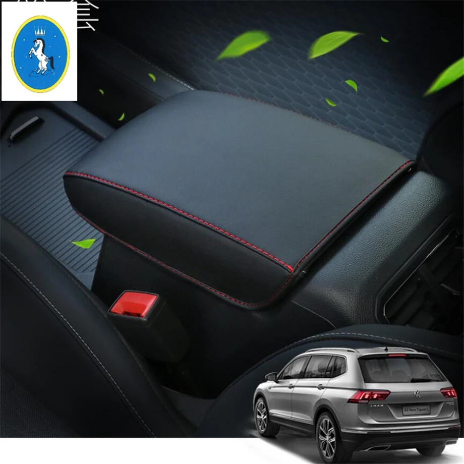 

Yimaautotrims Fit For Volkswagen VW Tiguan MK2 2016 - 2022 Armrest Box Protection Cushion Mat Pad Cover Trim / Black Kit