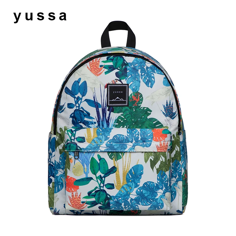 Женский рюкзак для ноутбука 14 дюймов с голубым рисунком растений