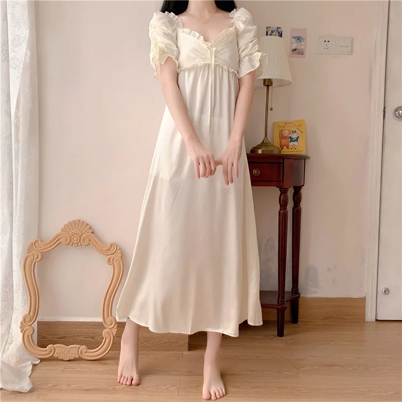

Sexy Vintage Palace Style Nightgowns Women Dressing Gown Sleepwear Homewear Lolita Nighty Elegant Ruffles Nightdress Negligee