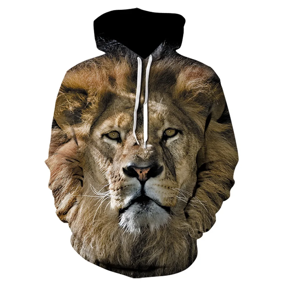 Толстовка мужская с 3D принтом головы льва осенне зимняя модная смешная в стиле