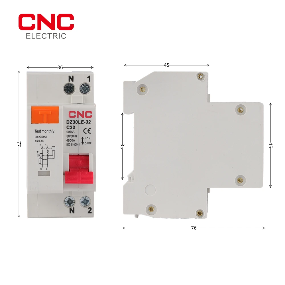 CNC DZ30LE-32 230 В 1P + N 36 мм автоматический выключатель с защитой от перегрузки и утечки