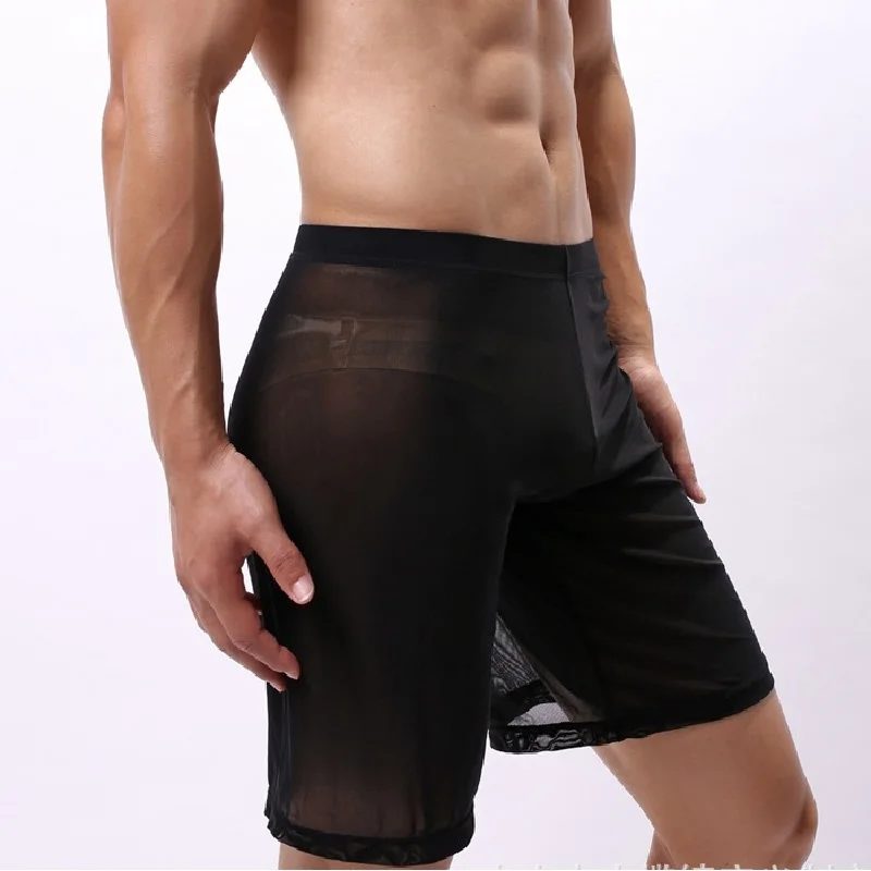 Мужские выпуклые сетчатые ажурные Длинные боксеры дышащие ультратонкие шорты