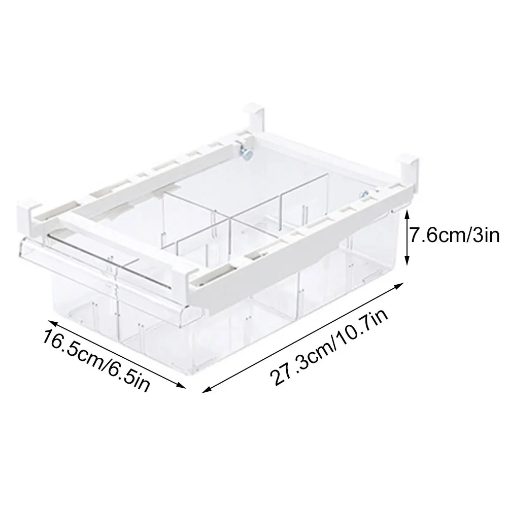 

2PCS Fridge Drawer Pull-Out Refrigerator Organizer Bin Kitchen Pullable PET Storage Box Container With 4 Divided Sections White