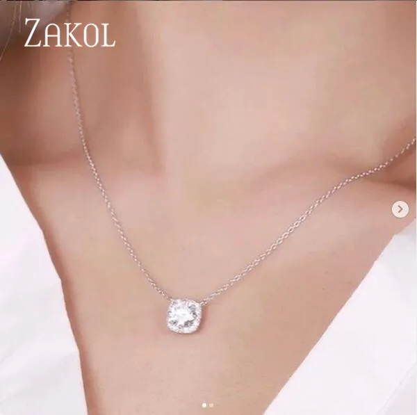 ZAKO трендовые круглые ожерелья с подвеской из фианита AAA + CZ белый цвет квадратная