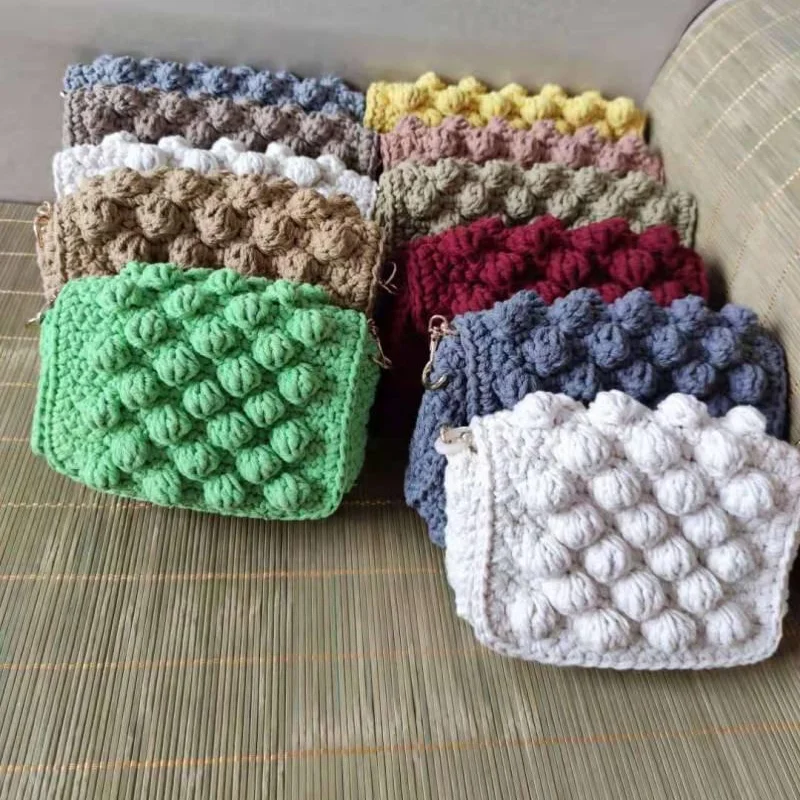 

Women's Single Shoulder Messenger Bag, hand crocheted cotton thick thread woven bag, lovely granular bean bag