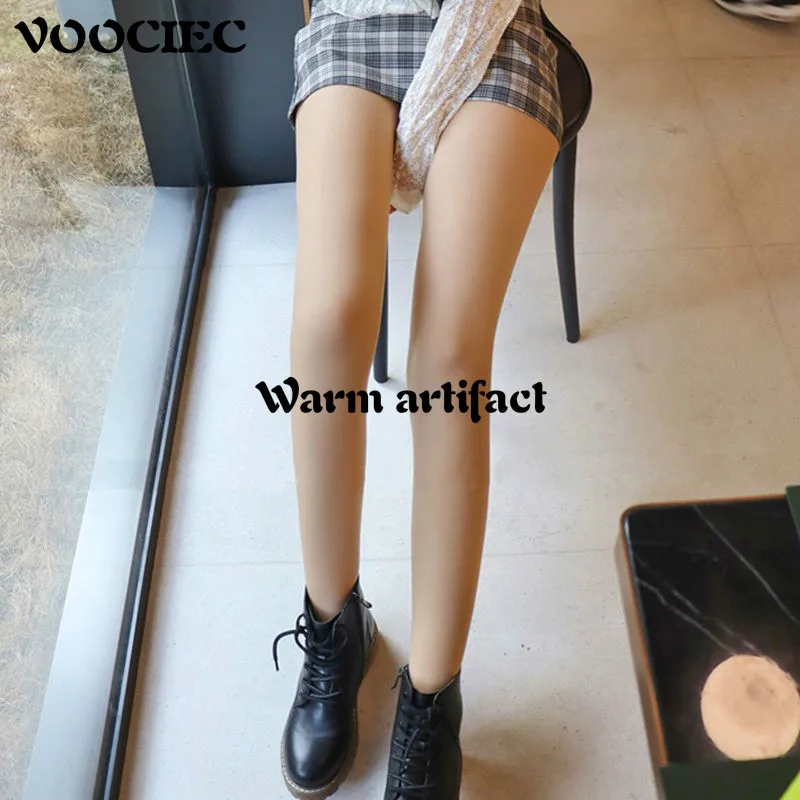 

VOOCIEC Woman Winter Warm Leggings Chinese Bare Legs Artifact Add Velvet And Thicken One Body To Wear Warm Leggings QIU KU