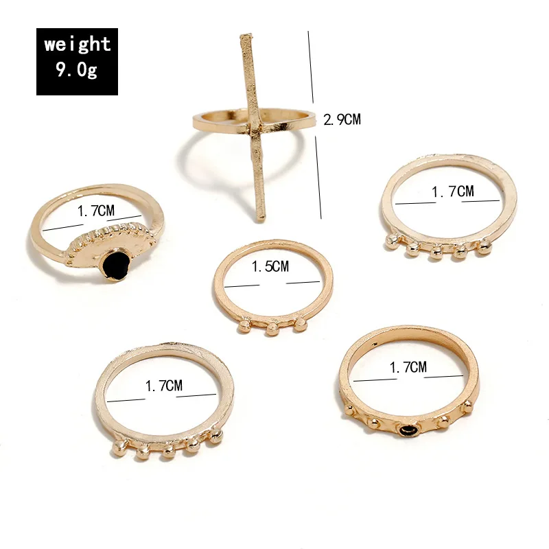 New Bohemian Vintage Gold Crescent Geometric Joint Ring Set Crystal Personality Design Party Jewelry For Women Gift | Украшения и