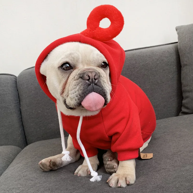 Забавная для кошек собак свитер Розовый французский Бульдог Толстовка флис